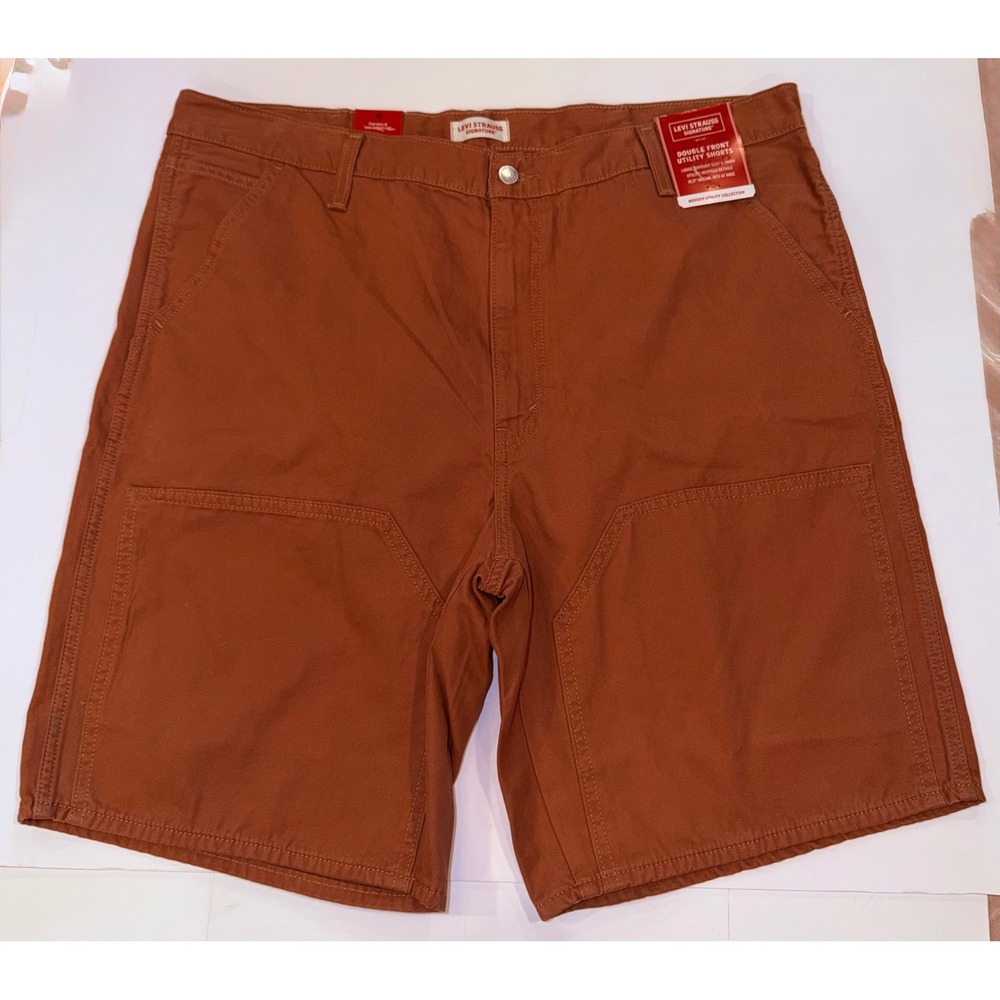Levi Strauss Signature Sz 40 Double Front Utility Shorts Rust Orange Cotton NEW‎